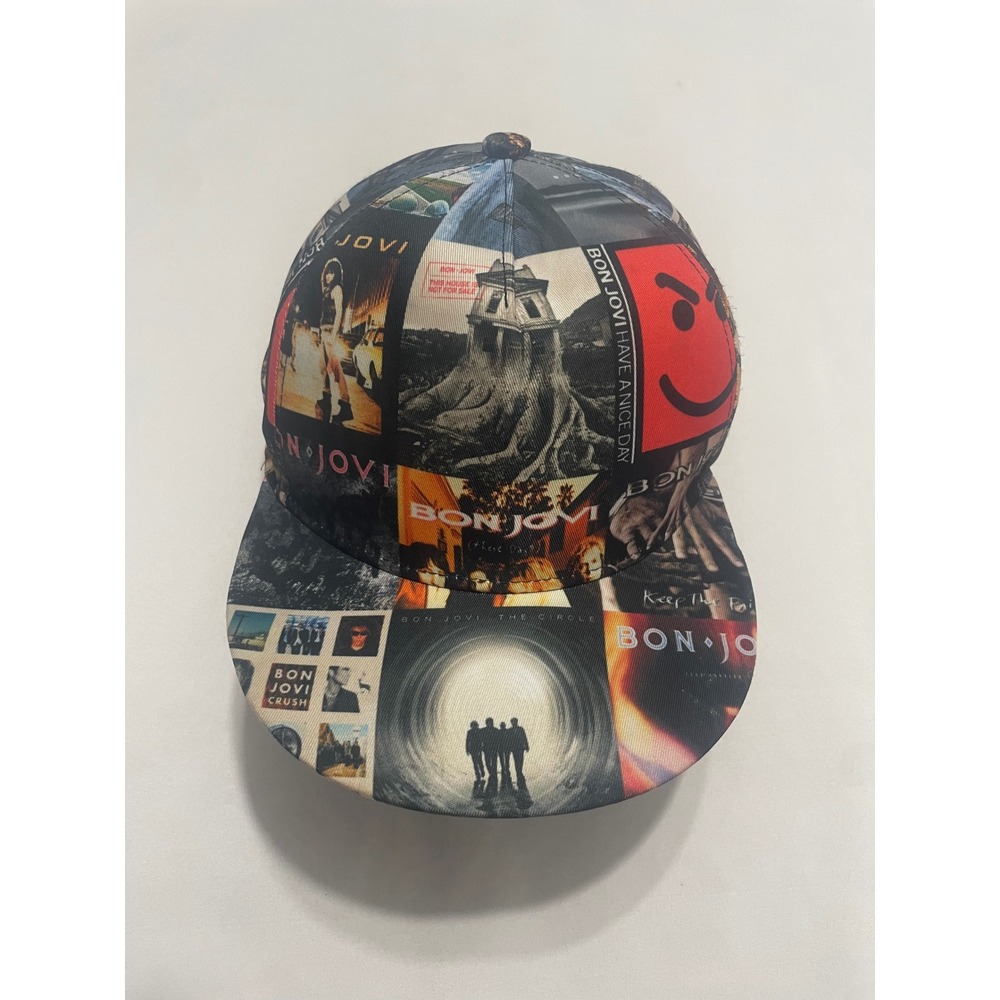 Bon Jovi Album Collage Print Snapback Hat Multi Color Rock Band Cap